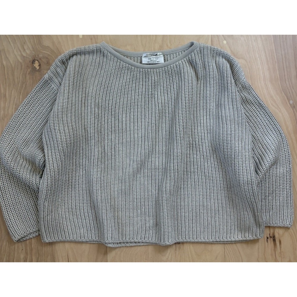 Vintage Zoran Silk Knit Sweater Fisherman Boxy Boatneck O/S Neutral Gray 90s